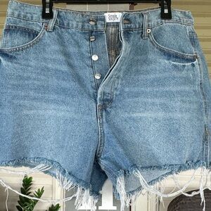 Simple Society Women's Light Blue Frayed Denim Shorts